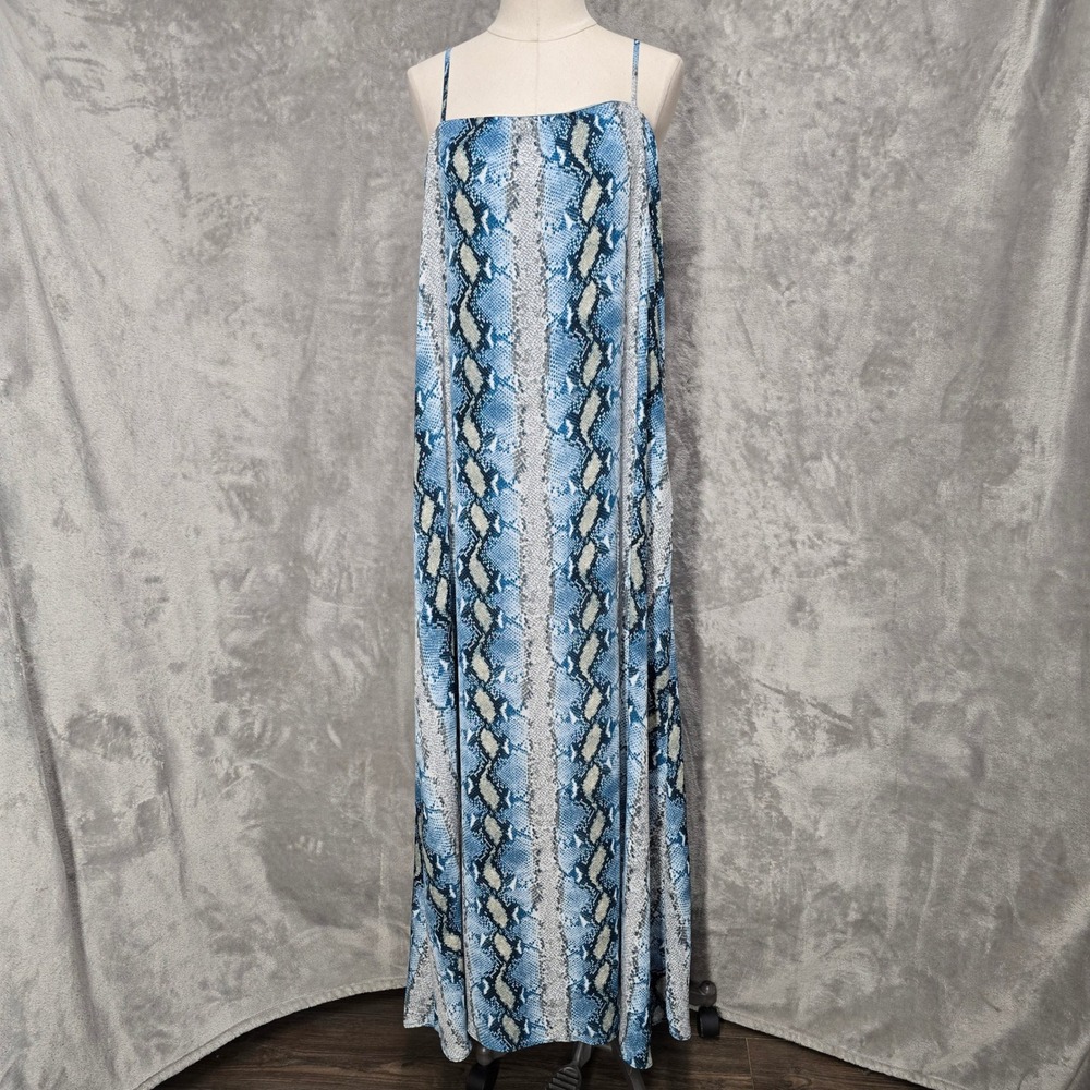Buddy Love Maxi Dress Womens Medium Blue Snakeskin Print Sleeveless Adjustable